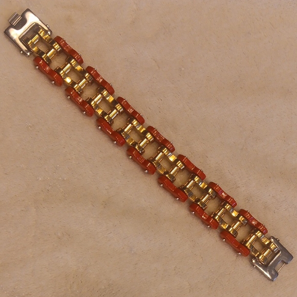Men's 1" Wide Heavy Duty Bold Red and Gold Chain Bracelet 316L Stainless Steel - Picture 6 of 7